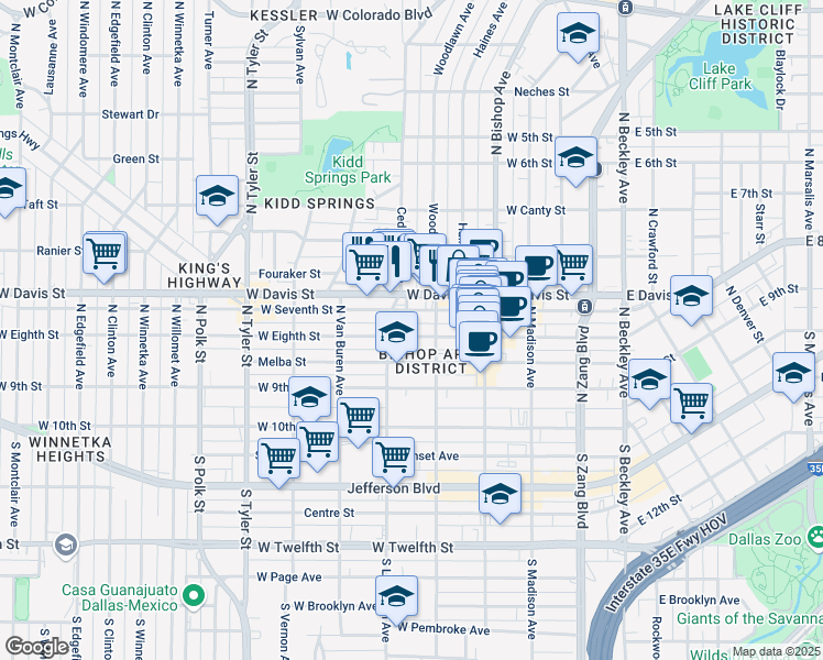 map of restaurants, bars, coffee shops, grocery stores, and more near in Dallas