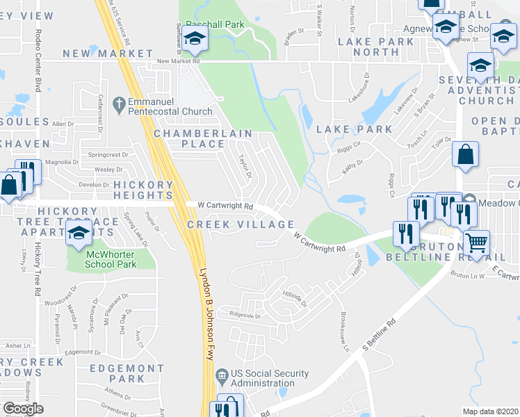 map of restaurants, bars, coffee shops, grocery stores, and more near 870 West Cartwright Road in Mesquite