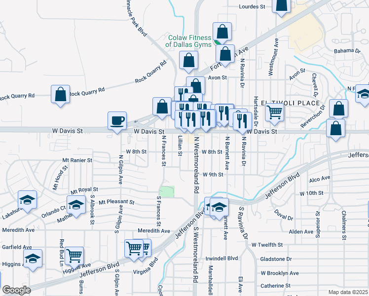 map of restaurants, bars, coffee shops, grocery stores, and more near 315 North Westmoreland Road in Dallas