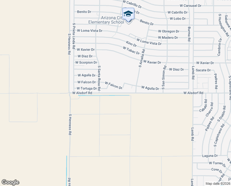 map of restaurants, bars, coffee shops, grocery stores, and more near W Alsdorf Rd in Arizona City