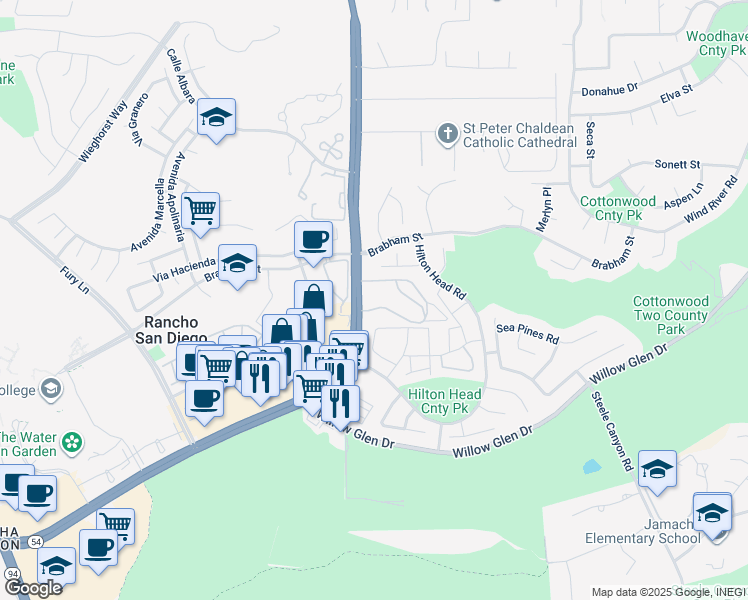 map of restaurants, bars, coffee shops, grocery stores, and more near 2249 Jamacha Road in El Cajon