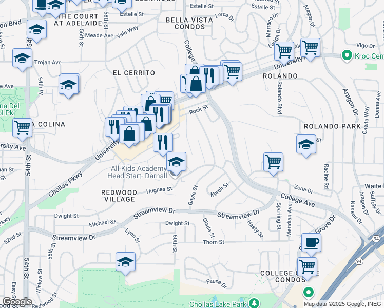 map of restaurants, bars, coffee shops, grocery stores, and more near 3814 Marron Street in San Diego