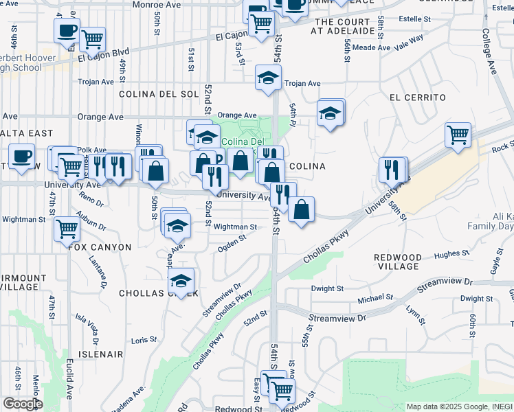 map of restaurants, bars, coffee shops, grocery stores, and more near 5317 Rex Avenue in San Diego