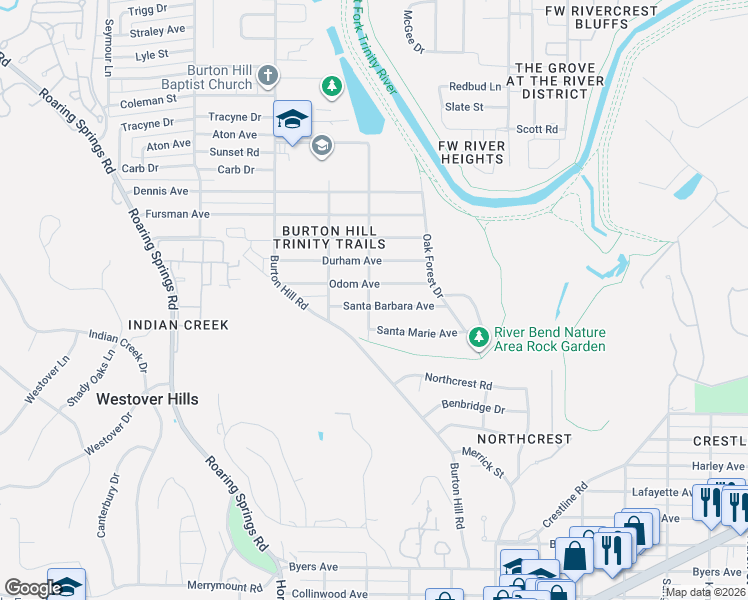 map of restaurants, bars, coffee shops, grocery stores, and more near 5461 Ansley Drive in Fort Worth