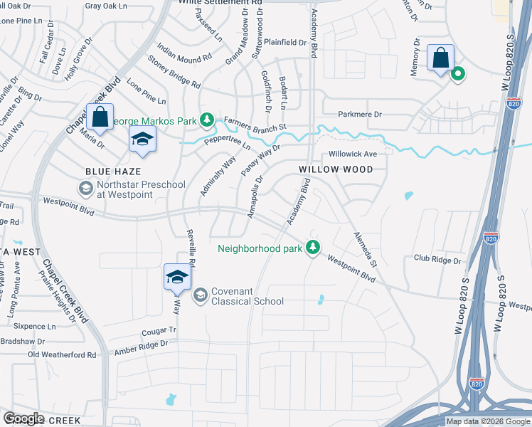 map of restaurants, bars, coffee shops, grocery stores, and more near 9916 Caravelle Court in Fort Worth