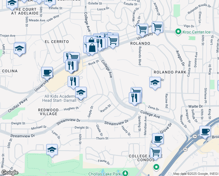 map of restaurants, bars, coffee shops, grocery stores, and more near 3817 Boren Street in San Diego