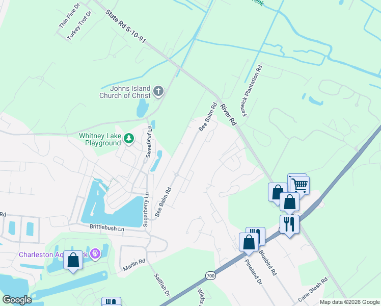 map of restaurants, bars, coffee shops, grocery stores, and more near 1684 Bee Balm Road in Johns Island