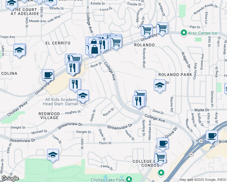 map of restaurants, bars, coffee shops, grocery stores, and more near 3817 Boren Street in San Diego