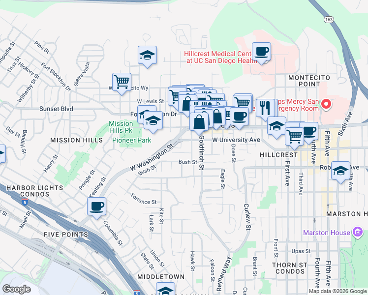 map of restaurants, bars, coffee shops, grocery stores, and more near 1003 Alberta Place in San Diego
