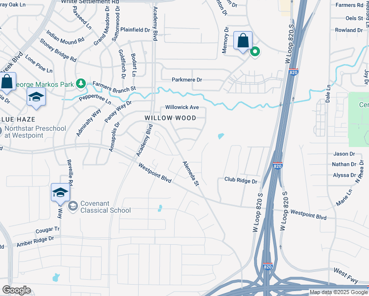 map of restaurants, bars, coffee shops, grocery stores, and more near 757 Chalk Knoll Road in Fort Worth