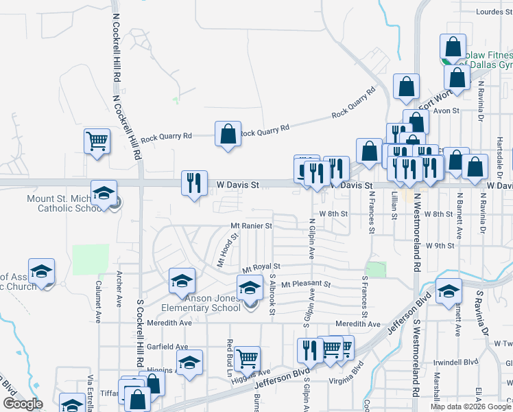 map of restaurants, bars, coffee shops, grocery stores, and more near 3921 Dismount Street in Dallas