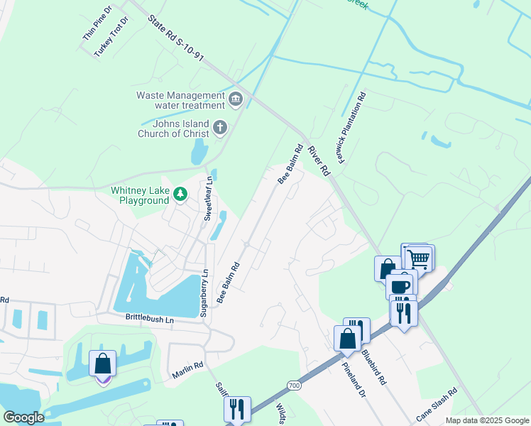 map of restaurants, bars, coffee shops, grocery stores, and more near 1684 Bee Balm Road in Johns Island