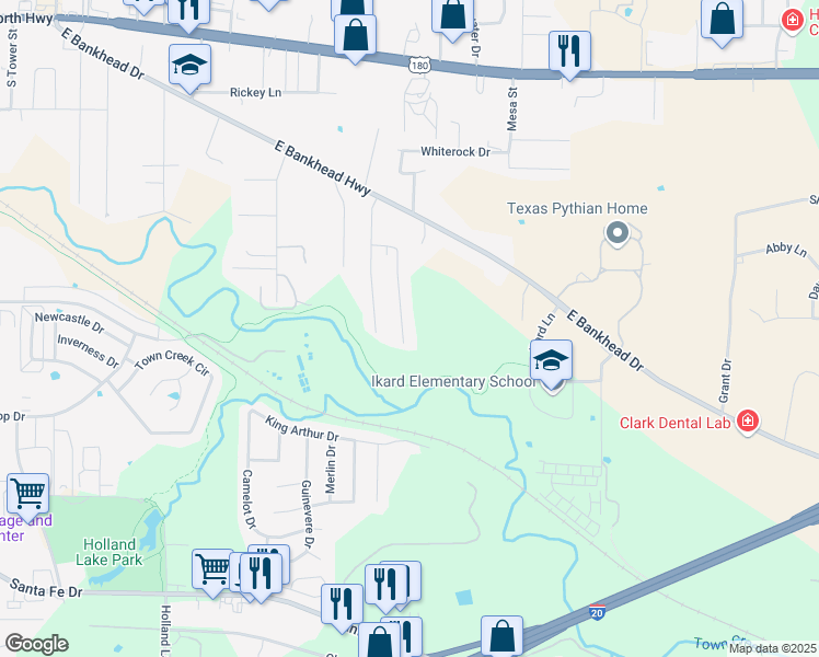 map of restaurants, bars, coffee shops, grocery stores, and more near 945 Sylvia Street in Weatherford