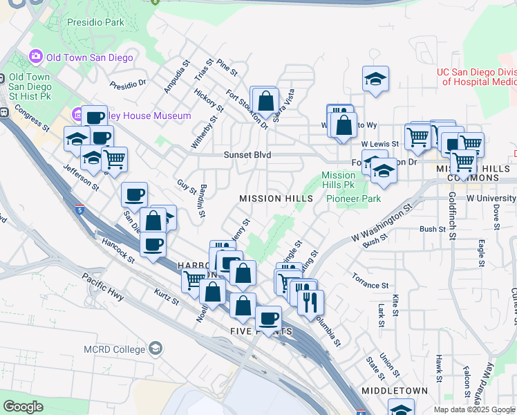 map of restaurants, bars, coffee shops, grocery stores, and more near 3912 Saint James Place in San Diego