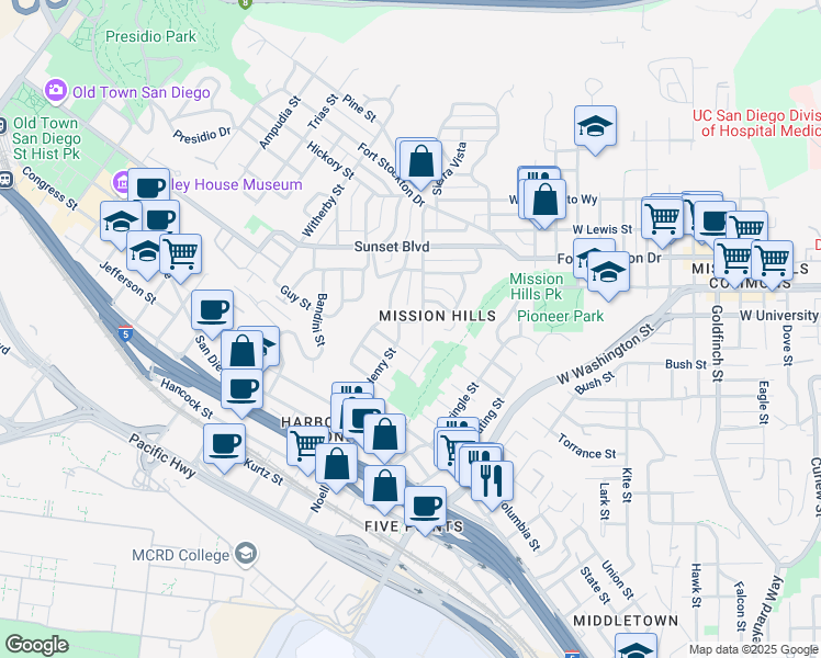 map of restaurants, bars, coffee shops, grocery stores, and more near 3912 Saint James Place in San Diego