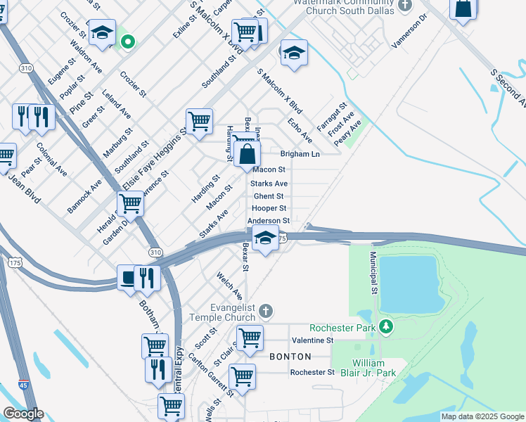 map of restaurants, bars, coffee shops, grocery stores, and more near 2610 Anderson Street in Dallas