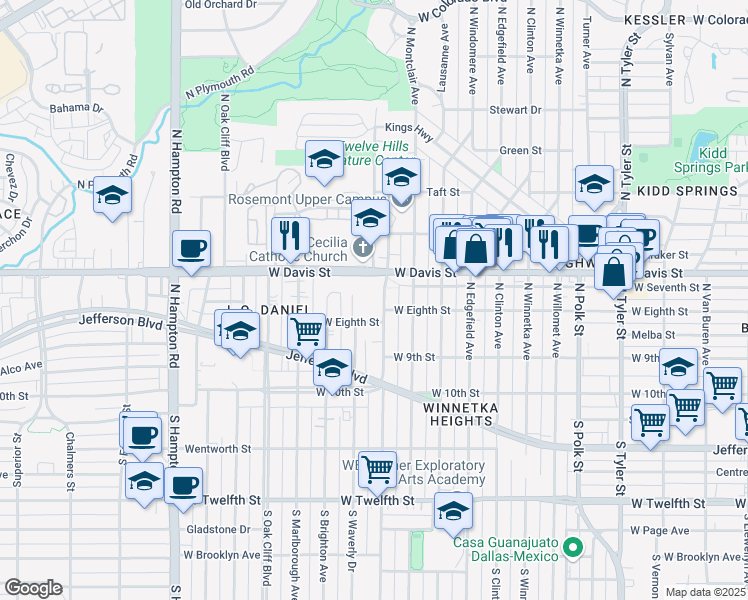 map of restaurants, bars, coffee shops, grocery stores, and more near 318 North Rosemont Avenue in Dallas