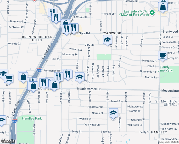 map of restaurants, bars, coffee shops, grocery stores, and more near in Fort Worth
