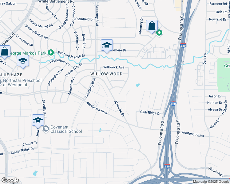 map of restaurants, bars, coffee shops, grocery stores, and more near 757 Chalk Knoll Road in Fort Worth