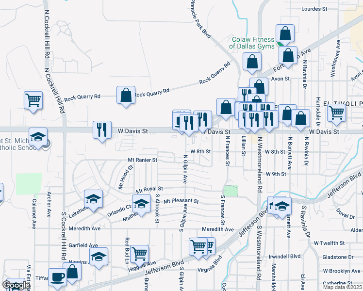 map of restaurants, bars, coffee shops, grocery stores, and more near 411 North Gilpin Avenue in Dallas