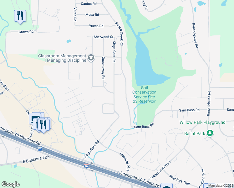 map of restaurants, bars, coffee shops, grocery stores, and more near 801 Kings Gate Road in Willow Park