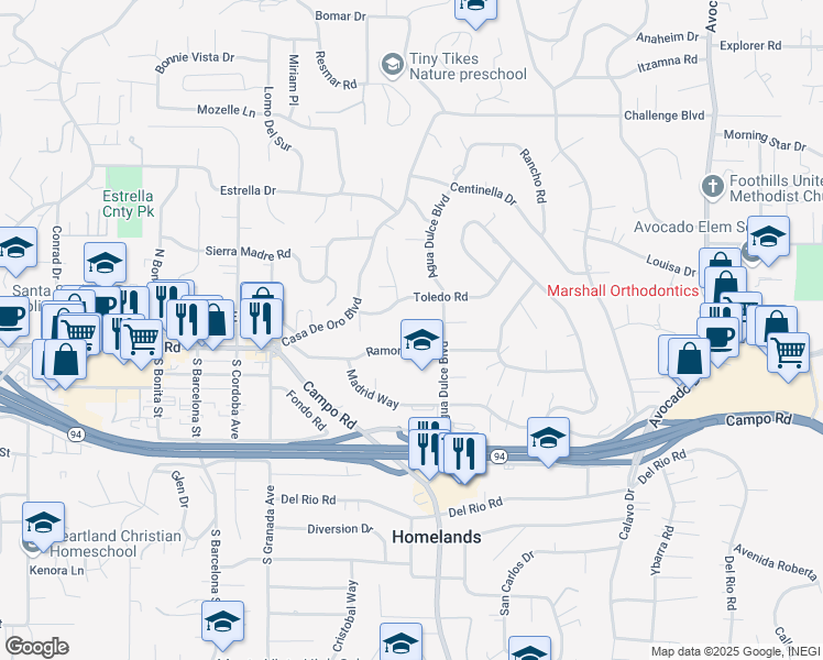 map of restaurants, bars, coffee shops, grocery stores, and more near 10205 Gaul Way in Spring Valley