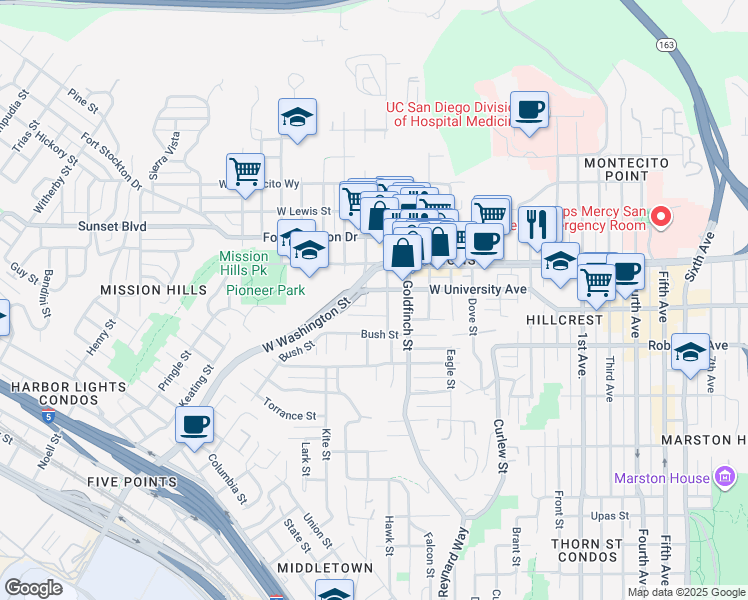 map of restaurants, bars, coffee shops, grocery stores, and more near 1003 Alberta Place in San Diego