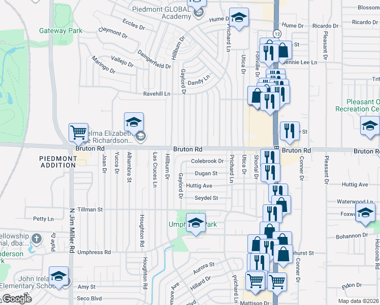 map of restaurants, bars, coffee shops, grocery stores, and more near 7717 Colebrook Drive in Dallas