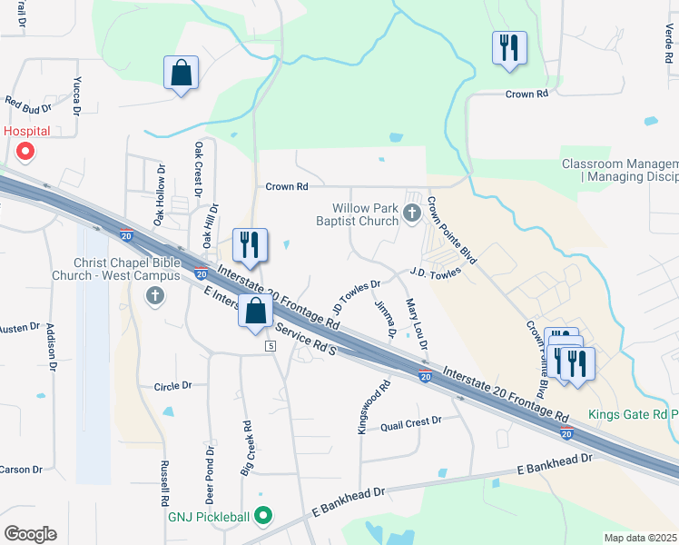 map of restaurants, bars, coffee shops, grocery stores, and more near 4141 Interstate 20 Service Road in Willow Park
