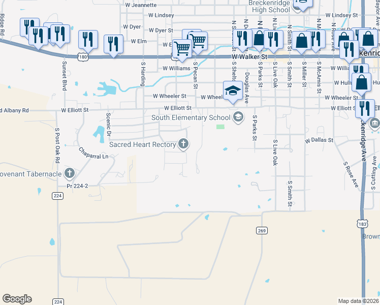 map of restaurants, bars, coffee shops, grocery stores, and more near 1300 Glenwood Circle in Breckenridge