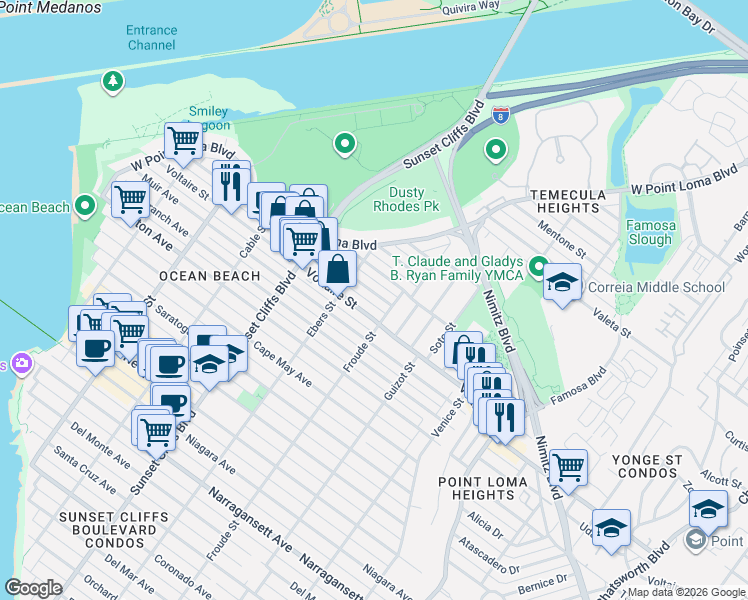 map of restaurants, bars, coffee shops, grocery stores, and more near 4633-35 Lotus Street in San Diego
