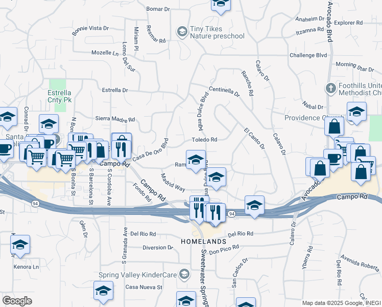 map of restaurants, bars, coffee shops, grocery stores, and more near 10205 Gaul Way in Spring Valley