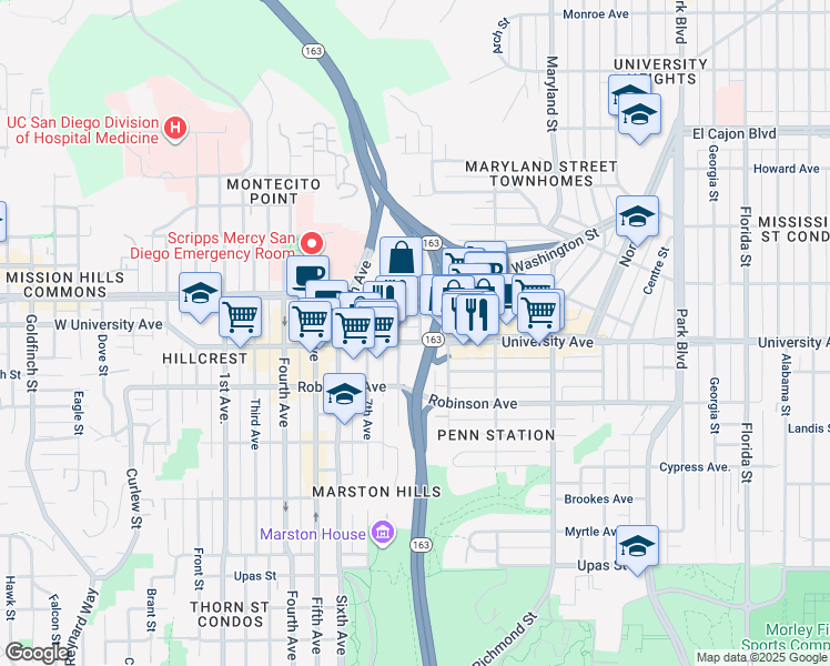 map of restaurants, bars, coffee shops, grocery stores, and more near 3902 9th Avenue in San Diego