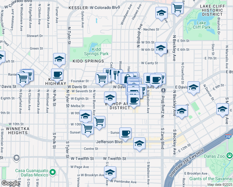 map of restaurants, bars, coffee shops, grocery stores, and more near in Dallas