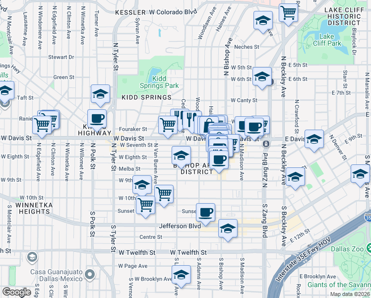map of restaurants, bars, coffee shops, grocery stores, and more near in Dallas