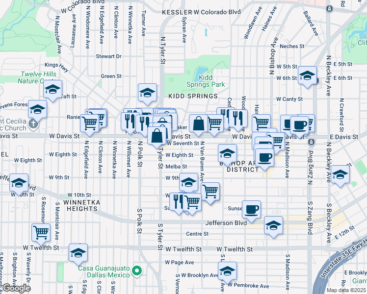 map of restaurants, bars, coffee shops, grocery stores, and more near in Dallas