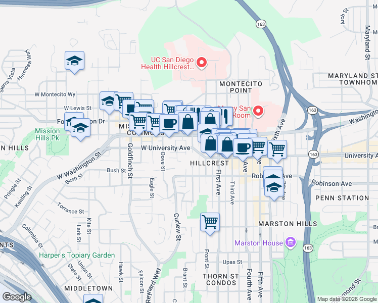 map of restaurants, bars, coffee shops, grocery stores, and more near 3922 Albatross Street in San Diego