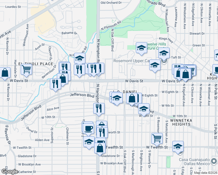 map of restaurants, bars, coffee shops, grocery stores, and more near 2226 Carnes Street in Dallas