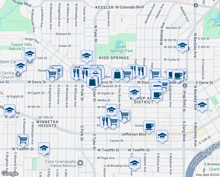 map of restaurants, bars, coffee shops, grocery stores, and more near in Dallas