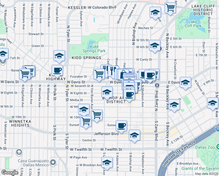 map of restaurants, bars, coffee shops, grocery stores, and more near in Dallas