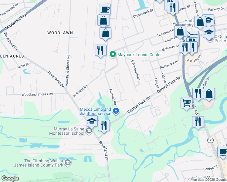 map of restaurants, bars, coffee shops, grocery stores, and more near 527 Fleming Road in Charleston