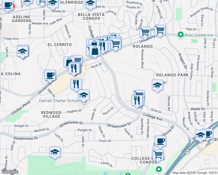 map of restaurants, bars, coffee shops, grocery stores, and more near 3865 Boren Street in San Diego