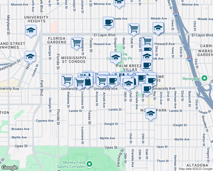 map of restaurants, bars, coffee shops, grocery stores, and more near 3952 Hamilton Street in San Diego