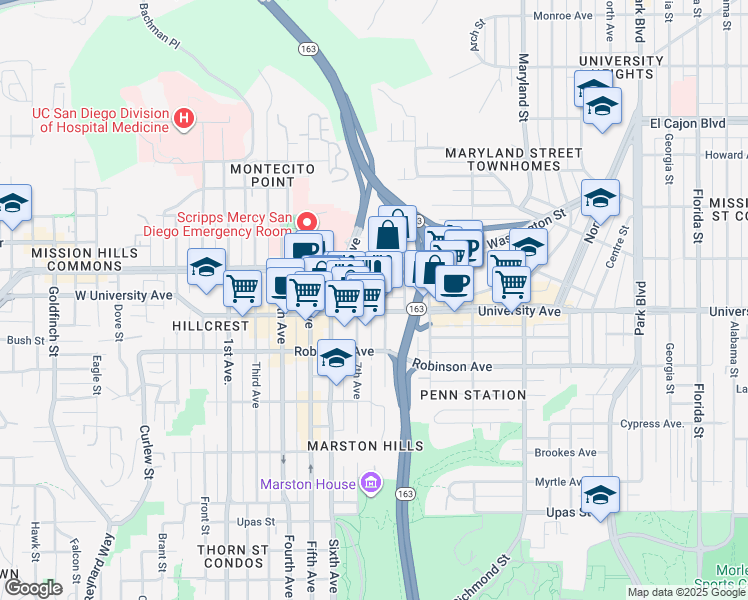 map of restaurants, bars, coffee shops, grocery stores, and more near 3935 7th Avenue in San Diego
