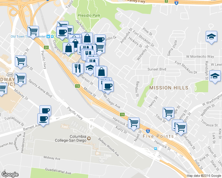 map of restaurants, bars, coffee shops, grocery stores, and more near 3965 Hortensia Street in San Diego