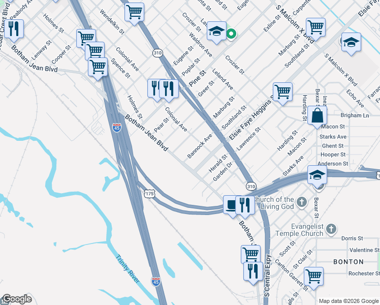 map of restaurants, bars, coffee shops, grocery stores, and more near 4517 Colonial Avenue in Dallas