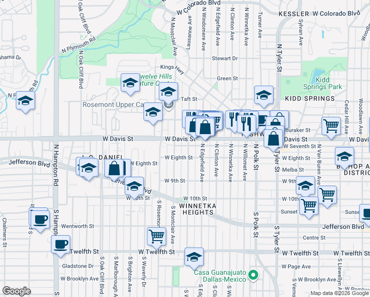 map of restaurants, bars, coffee shops, grocery stores, and more near 508 North Montclair Avenue in Dallas