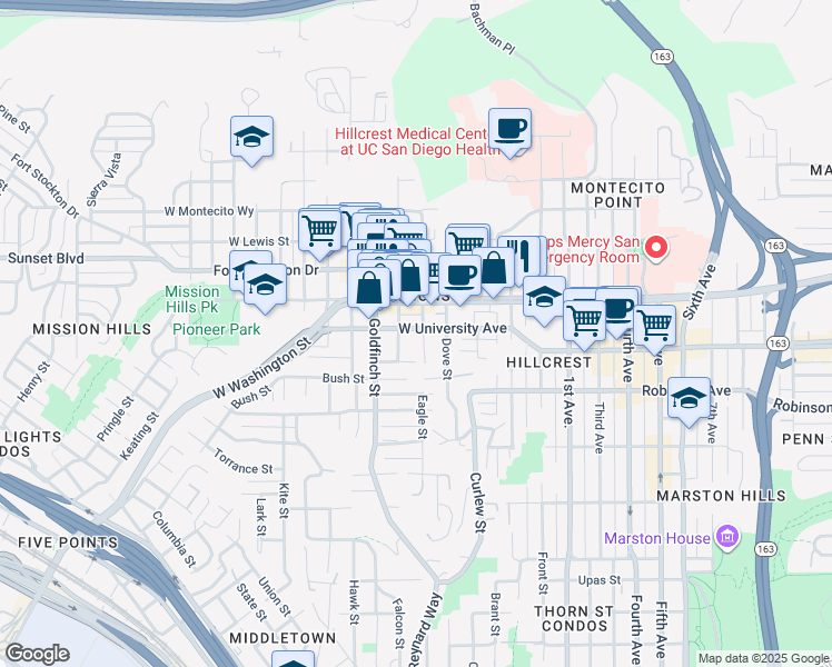 map of restaurants, bars, coffee shops, grocery stores, and more near 3934 Eagle Street in San Diego