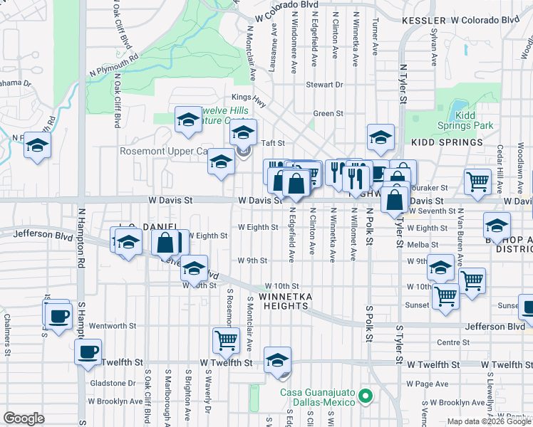 map of restaurants, bars, coffee shops, grocery stores, and more near 508 North Montclair Avenue in Dallas