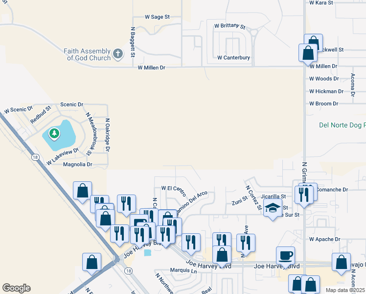 map of restaurants, bars, coffee shops, grocery stores, and more near 3001 Six Shooter Road in Hobbs